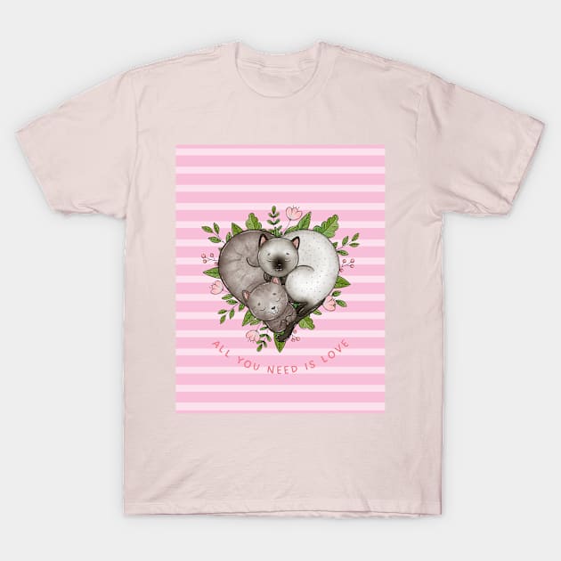 All You need is Love - Cat lined pink T-Shirt by Asilh87